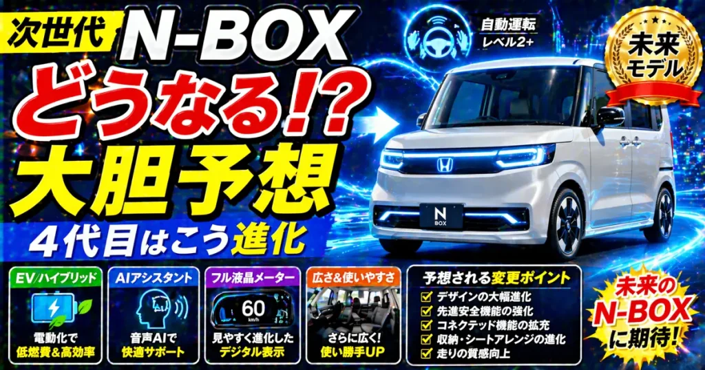 次世代のN-BOXを考える。どうなる第4世代のN-BOXの機能と変更点を考える。大胆予想