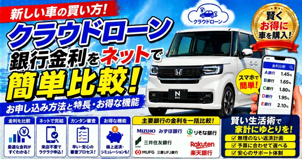 新しい車の買い方「クラウドローン」銀行金利をネットで簡単比較 お申し込み方法と特長 お得な機能 生活術
