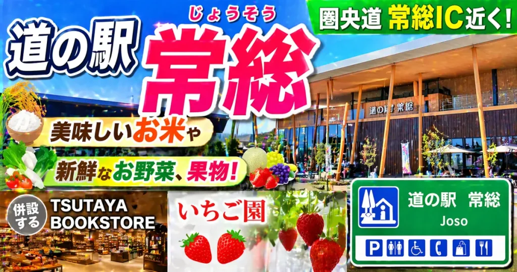 【道の駅 常総】美味しいお米や新鮮なお野菜、果物！併設するTSUTAYA BOOKSTORE・ いちご園 。圏央道 常総IC近く