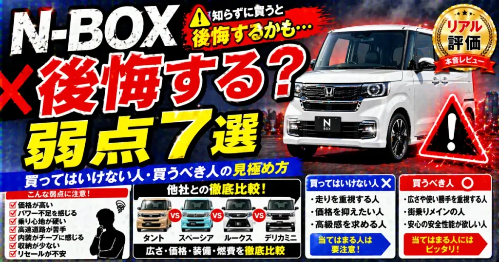 N-BOXの弱点と後悔ポイントを完全解説買ってはいけない人・買うべき人の見極め方　他社との比較