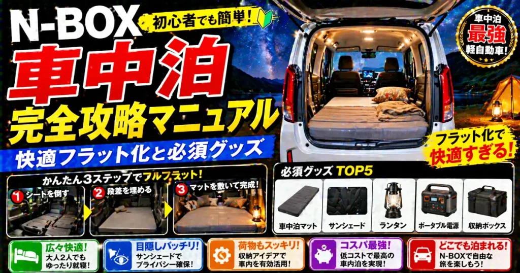 N-BOX 車中泊完全攻略マニュアル 快適フラット化と必須グッズ