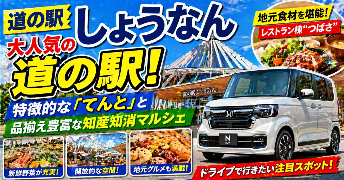 道の駅 しょうなん 特徴的な「てんと」と品揃え豊富な知産知消マルシェ|レストラン棟『つばさ』で地元食材を堪能